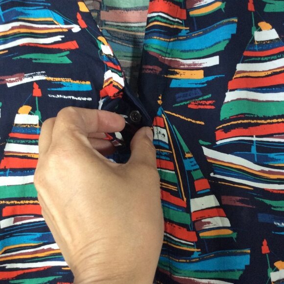 Soft Surroundings Sail Away Boat Shirt Size Large Colorful Button Down Blouse - Picture 7 of 8